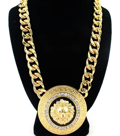 versace gold coin pendant necklace|authentic Versace lion necklace.